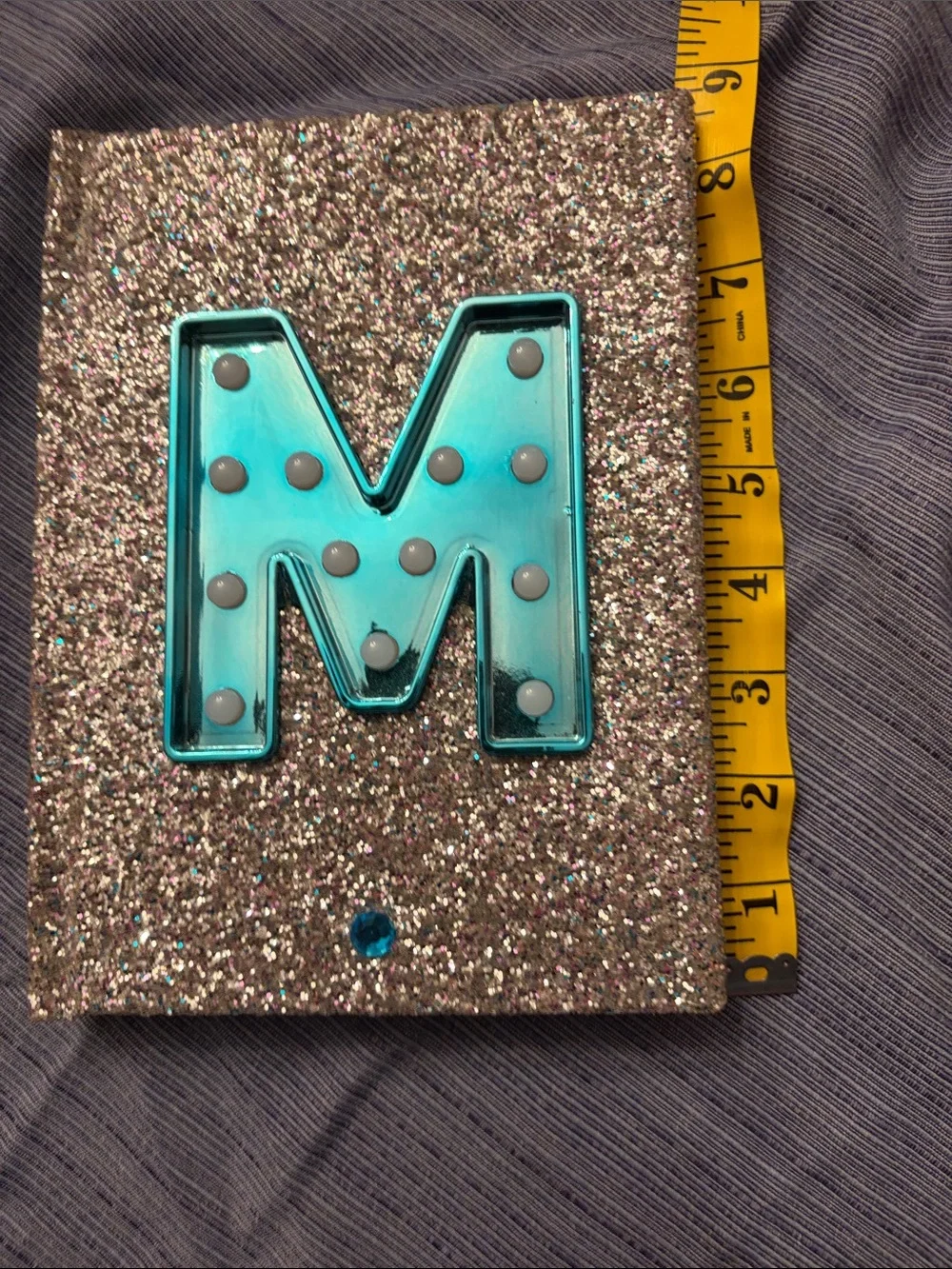 Teal M Decorative Notebook Letter 'M' with Glitter Silver Backing